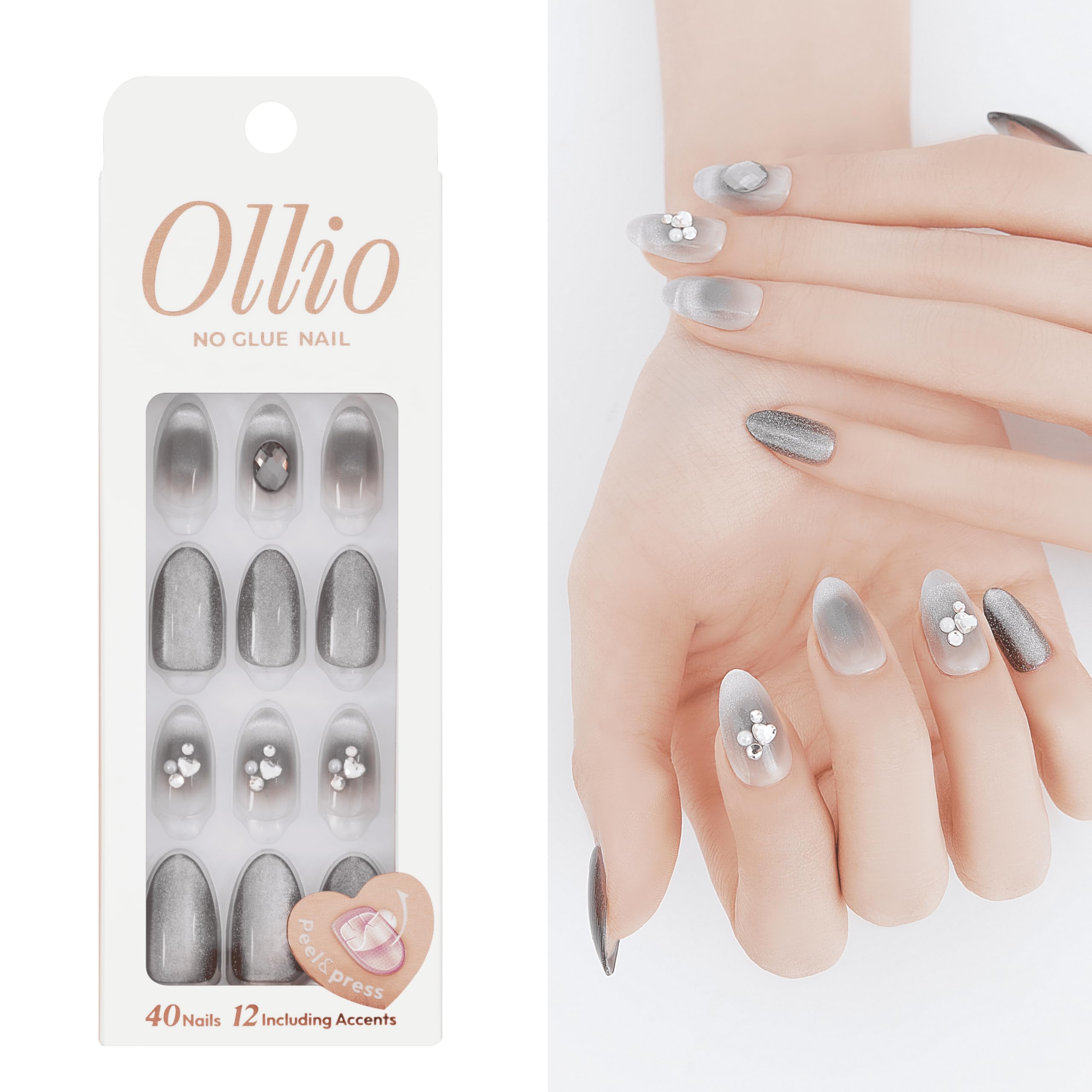 Amazon | 【Ollio正規店】Ollio ノーグルー ネイル 40枚入り ネイル